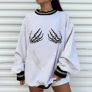 Bone printed loose sweatshirt